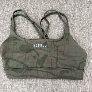 NOBULL Olive Green Sports Bra with Map Design Small